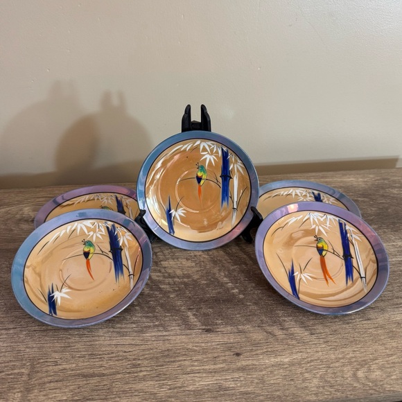 Noritake Other - Antique Set of 5 Nippon Lusterware Saucers Plates 5” Hand Painted Bird Japan